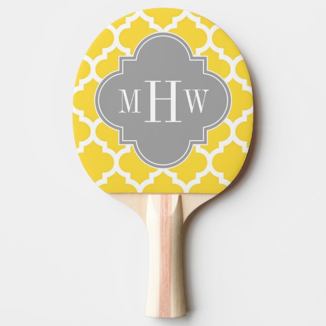 Pineapple Moroccan #5 Dk Grey 3 Initial Monogram Ping Pong Paddle (Front)