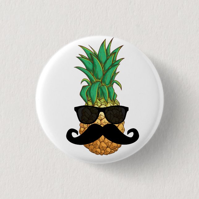 Pineapple moustache 1 inch round button (Front)