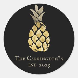 Pineapple Name Watercolor Stencil  Classic Round Sticker