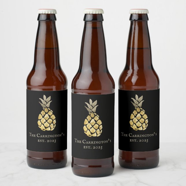 Pineapple Name Watercolor Stencil Personalized Beer Bottle Label (Bottles)