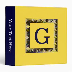 Pineapple, Navy Blue Greek Key #1 Framed Monogram Binder