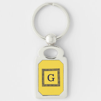Pineapple, Navy Blue Greek Key #1 Framed Monogram Keychain
