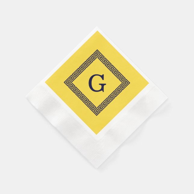 Pineapple, Navy Blue Greek Key #1 Framed Monogram Napkin (Corner)