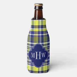 Pineapple Navy Blue White Preppy Madras Monogram Bottle Cooler