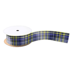 Pineapple Navy Blue White Preppy Madras Plaid Satin Ribbon