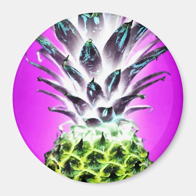 Pineapple neon tropical fruit Hawaiian purple lime Magnet (Front)