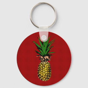 Pineapple Newsprint Image Keychain