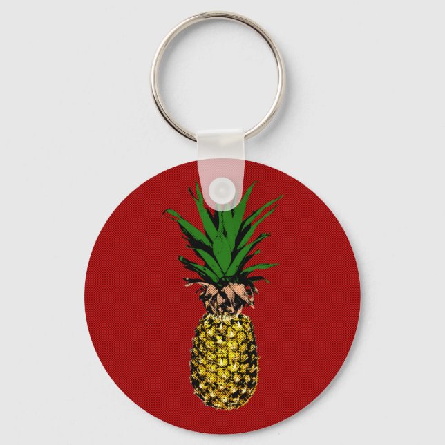 Pineapple Newsprint Image Keychain (Front)