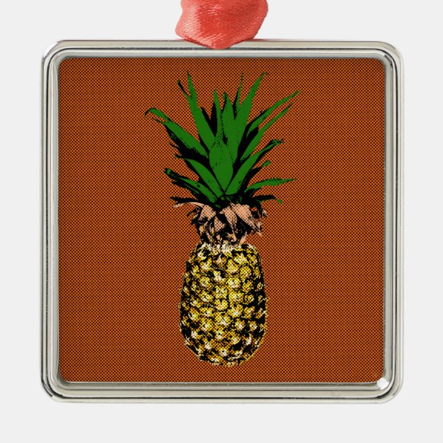 Pineapple Newsprint Metal Ornament (Front)