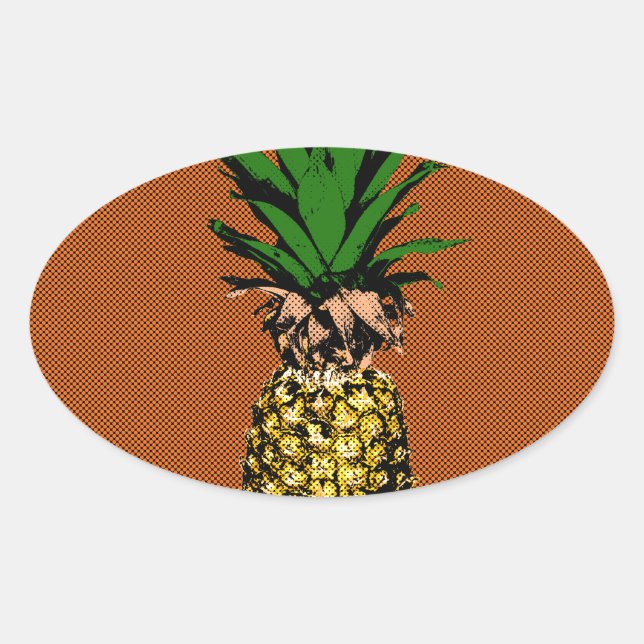 Pineapple Newsprint Oval Sticker (Front)