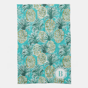 PINEAPPLE O'CLOCK Tropical Watercolor Custom Kitchen Towel