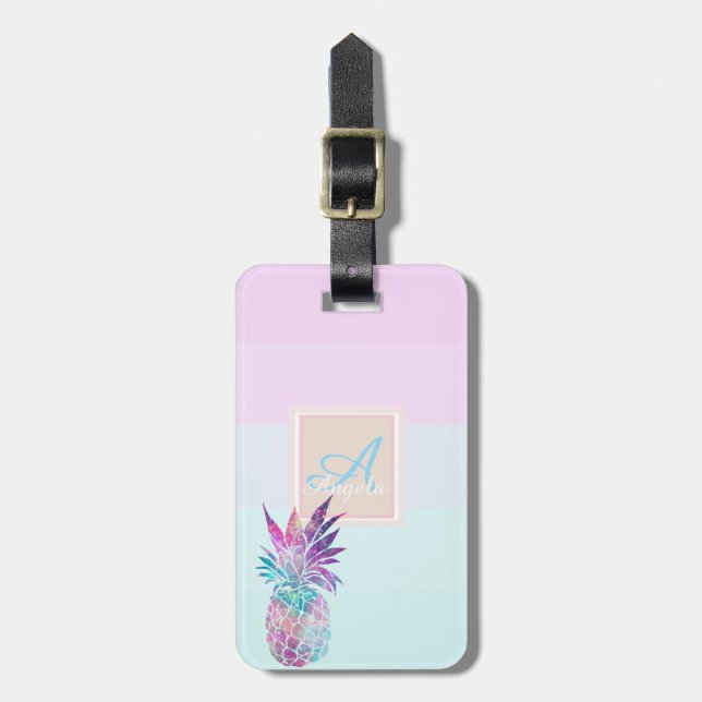 Pineapple  Ombre Striped  Monogram-Personalized Luggage Tag (Front Vertical)