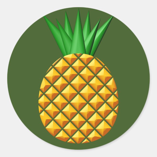 Pineapple On Green Background Classic Round Sticker (Front)