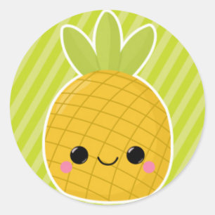 Pineapple on Green Stripes Classic Round Sticker