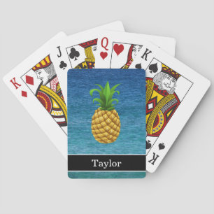 Pineapple on Ocean Background with Name Playing Cards