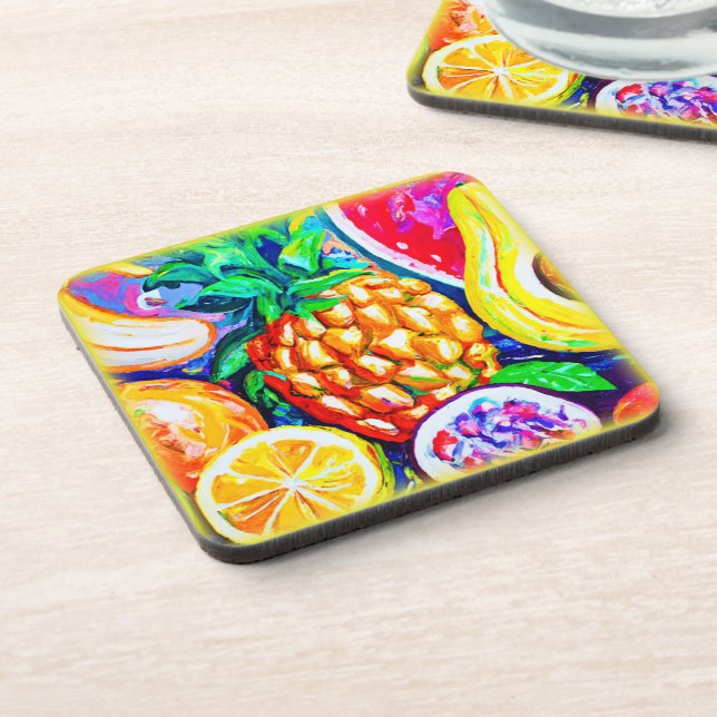 Pineapple Orange Banana Fruits. Buy Now Coaster (Left Side)