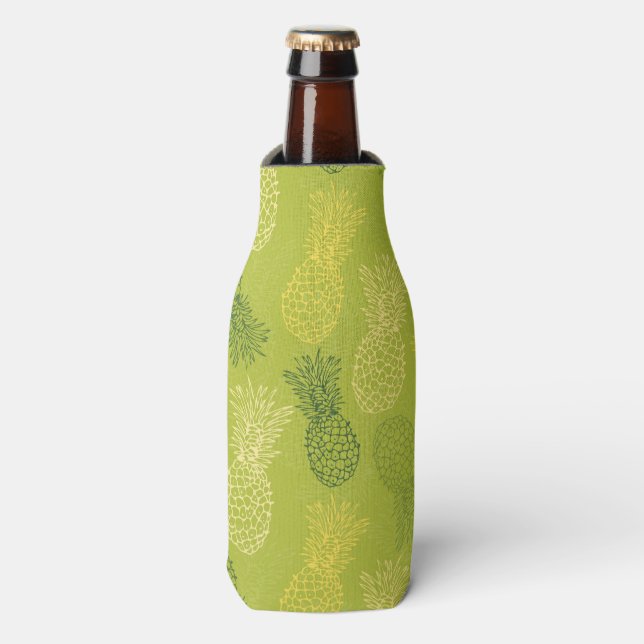 Pineapple Outline Pattern on Green Bottle Cooler (Bottle Front)