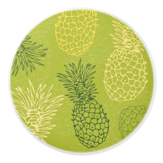 Pineapple Outline Pattern on Green Ceramic Knob (Front)