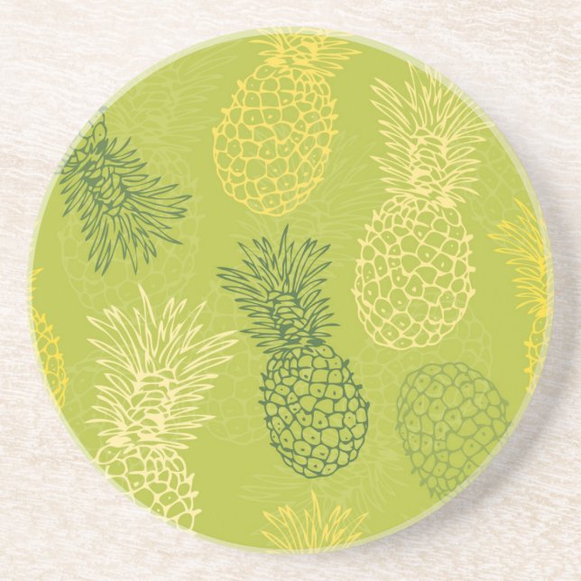 Pineapple Outline Pattern on Green Coaster (Front)