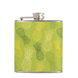 Pineapple Outline Pattern on Green Hip Flask