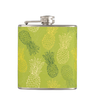 Pineapple Outline Pattern on Green Hip Flask