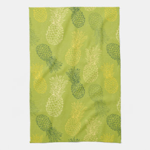 Pineapple Outline Pattern on Green Kitchen Towel