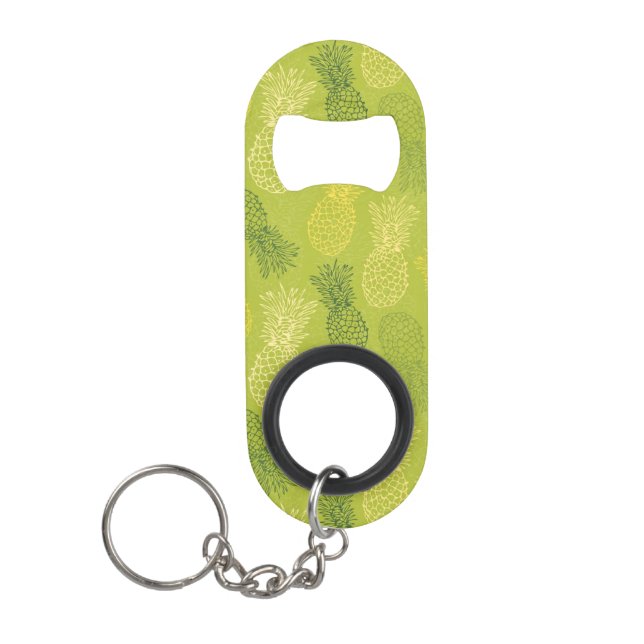 Pineapple Outline Pattern on Green Mini Bottle Opener (Front)