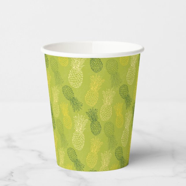 Pineapple Outline Pattern on Green Paper Cups (Left)
