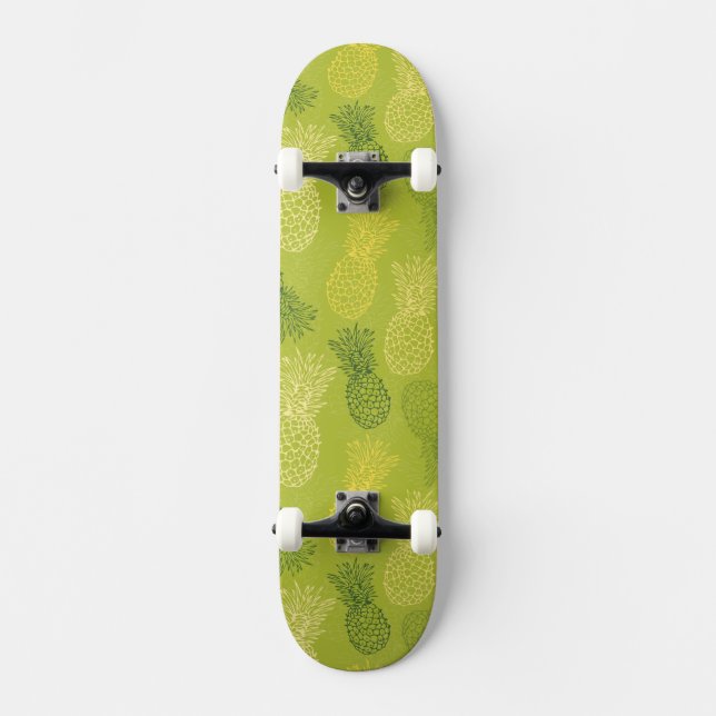 Pineapple Outline Pattern on Green Skateboard (Front)
