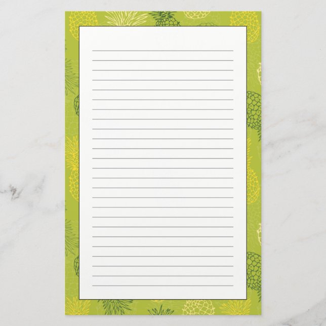 Pineapple Outline Pattern on Green Stationery (Front)