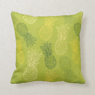 Pineapple Outline Pattern on Green Throw Pillow