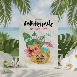 Pineapple Palm Hibiscus Tropical Birthday Party Invitation
