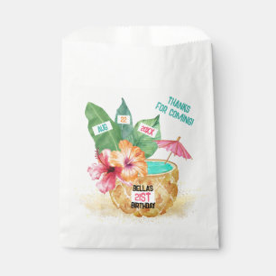 Pineapple Palm Hibiscus Tropical Cocktail Birthday Favour Bag