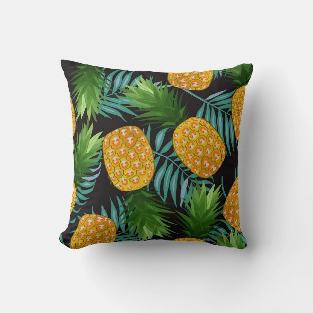 Pineapple Palms Black Tapestry Throw Pillow (Front)