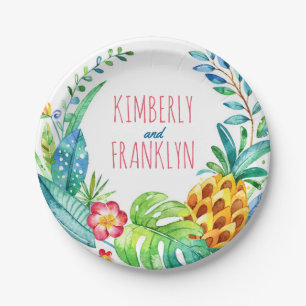 pineapple palms tropical beach party paper plate