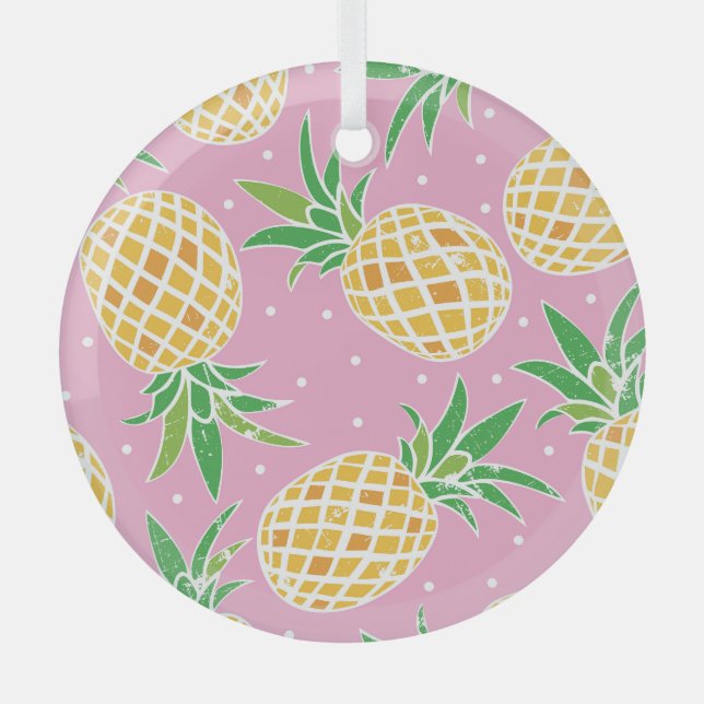 Pineapple Paradise: Tropical Pattern Glass Ornament (Front)