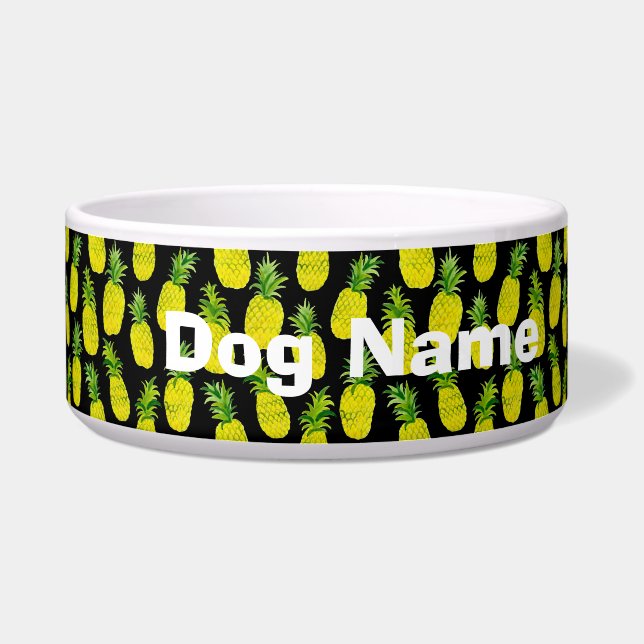 Pineapple Party Black Customized Pet Water or Food (Front)
