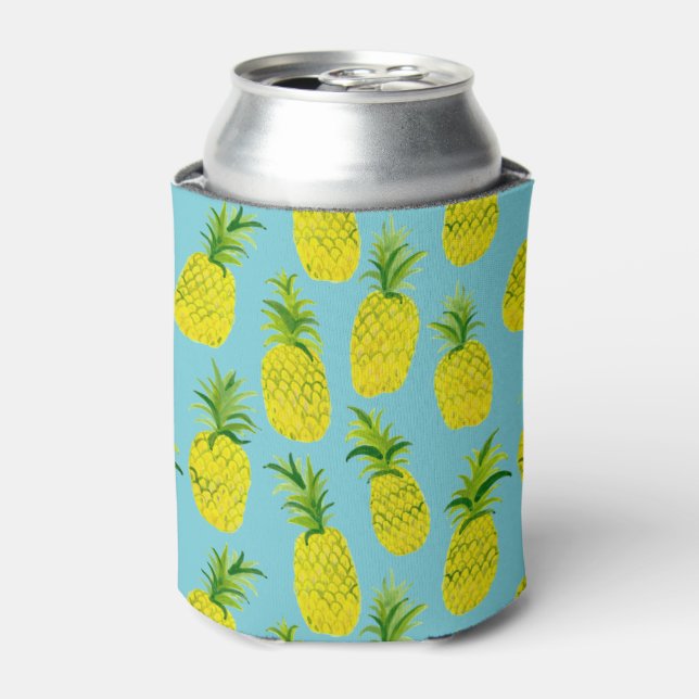 Pineapple party blue can cooler: add your own text cooler (Can Front)