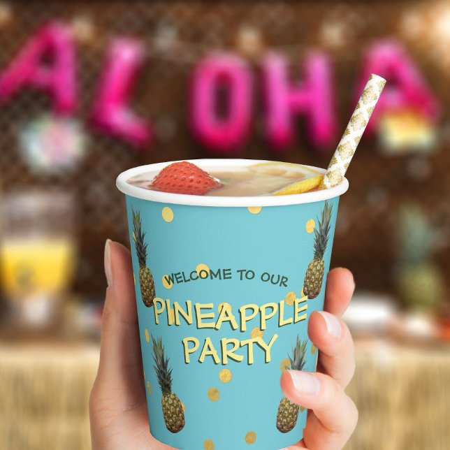 Pineapple Party Personalized Paper Cups (Aloha! Perfect pineapple paper cup for all your party needs!)