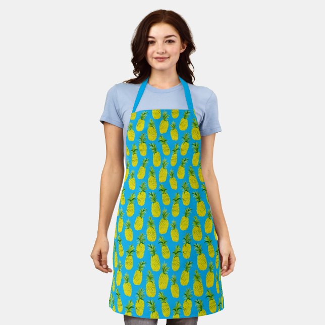 Pineapple Party Pretty Watercolor Pattern Unique  Apron (Worn)
