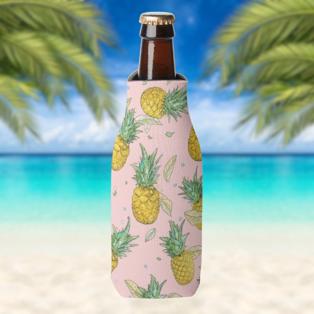 Pineapple Party Tropical Fruit Pattern Bottle Cooler (Creator Uploaded)
