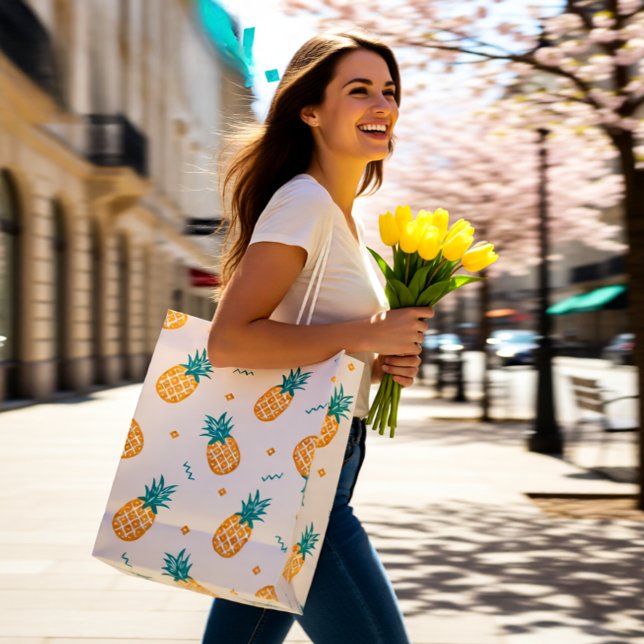 Pineapple pastel orange  medium gift bag (Playful Pineapple Pattern – Tropical Summer Medium Gift Bag)