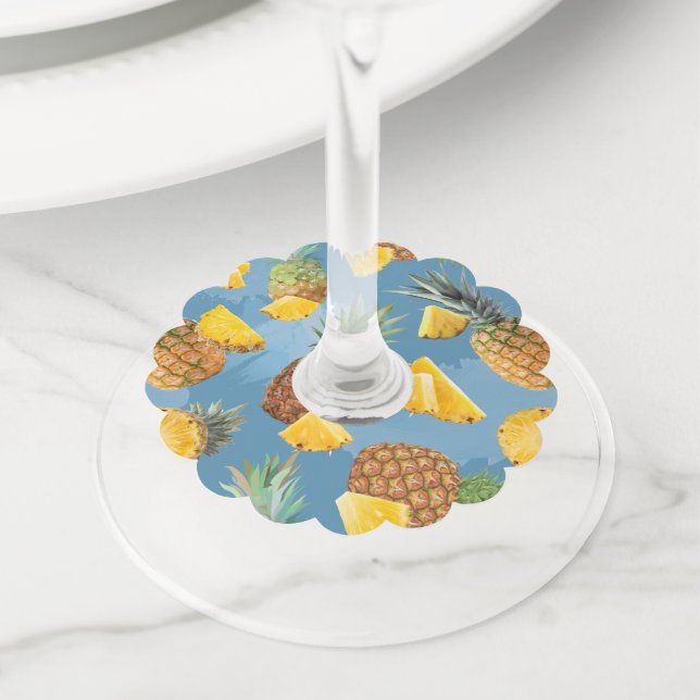 Pineapple Pattern 2 Wine Glass Tag (Close Up)