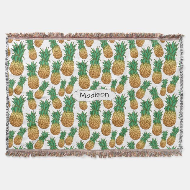 Pineapple Pattern custom name throw blanket (Front)