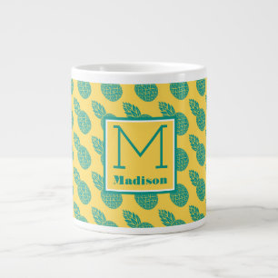 Pineapple Pattern   Monogram Large Coffee Mug