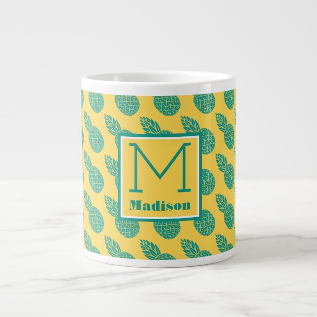 Pineapple Pattern | Monogram Large Coffee Mug (Front)