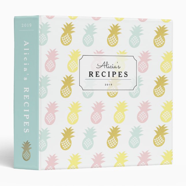 Pineapple Pattern Multi Colour Recipe Binder (Front/Spine)