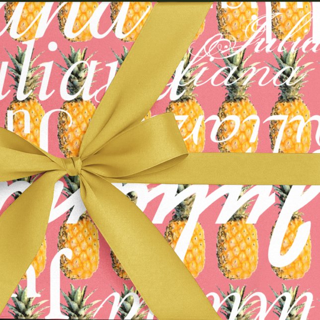 pineapple . pattern of names personalized wrapping paper (Creator Uploaded)