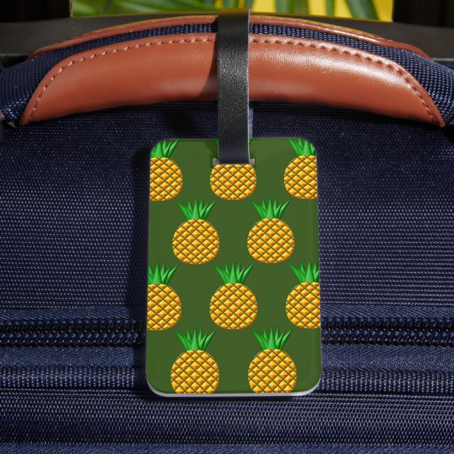 Pineapple Pattern On Green Background Luggage Tag (Back Insitu 4)