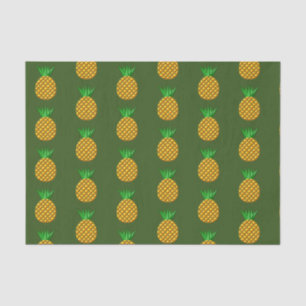 Pineapple Pattern On Green Background Tissue Paper